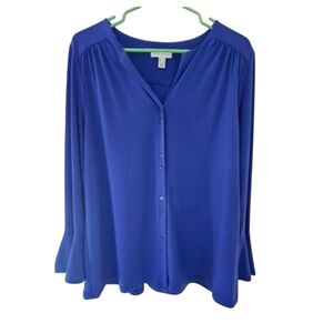 Susan Graver Royal Blue Button-Down Blouse Silver Buttons Size L | Bundle Ready